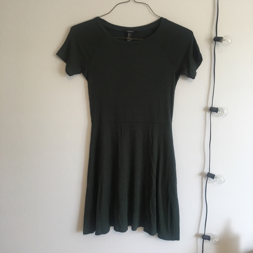 Forest Green Ribbed Skater Dress